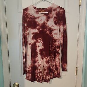 Burgundy Tie-Dye Long Sleeve Dress